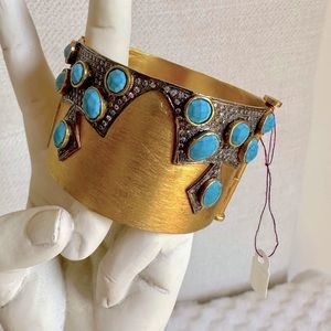 Brushed Gold, Turquoise, and Marcasite Bangle, NWT
